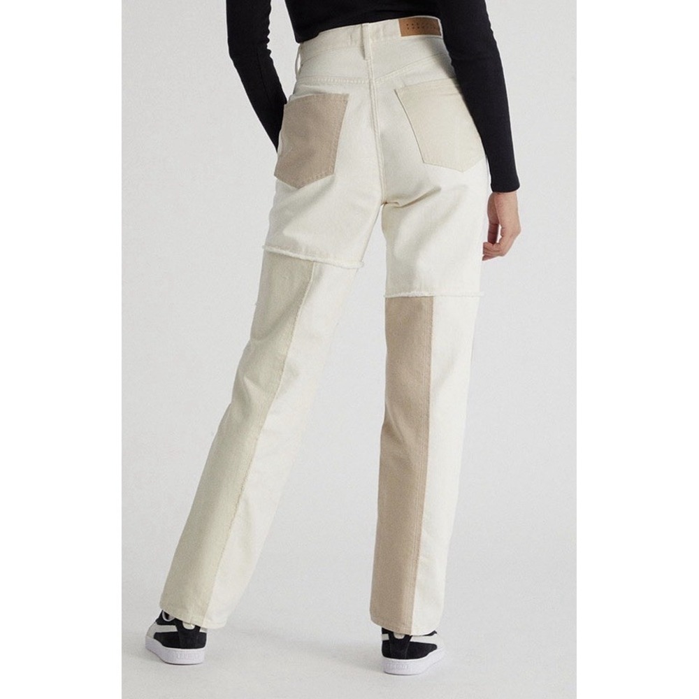Pacsun Eco Off white Patchwork Dad Jean Women 27 Biege Cream Grunge Y2K Grunge - Picture 13 of 13